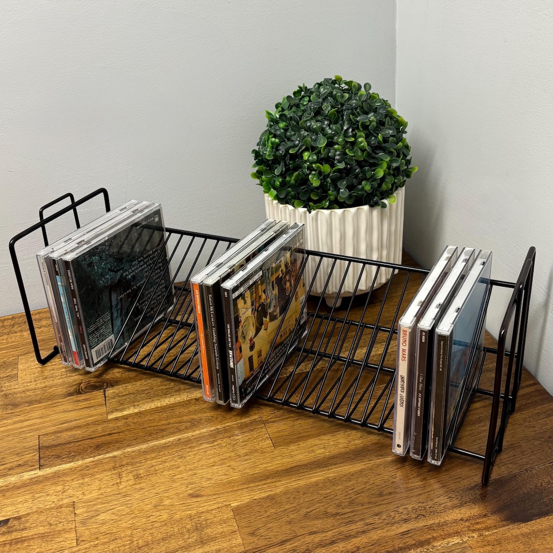 Horizontal Black Metal CD Rack – Storage Stand for 26 Cds – Minimalist ...