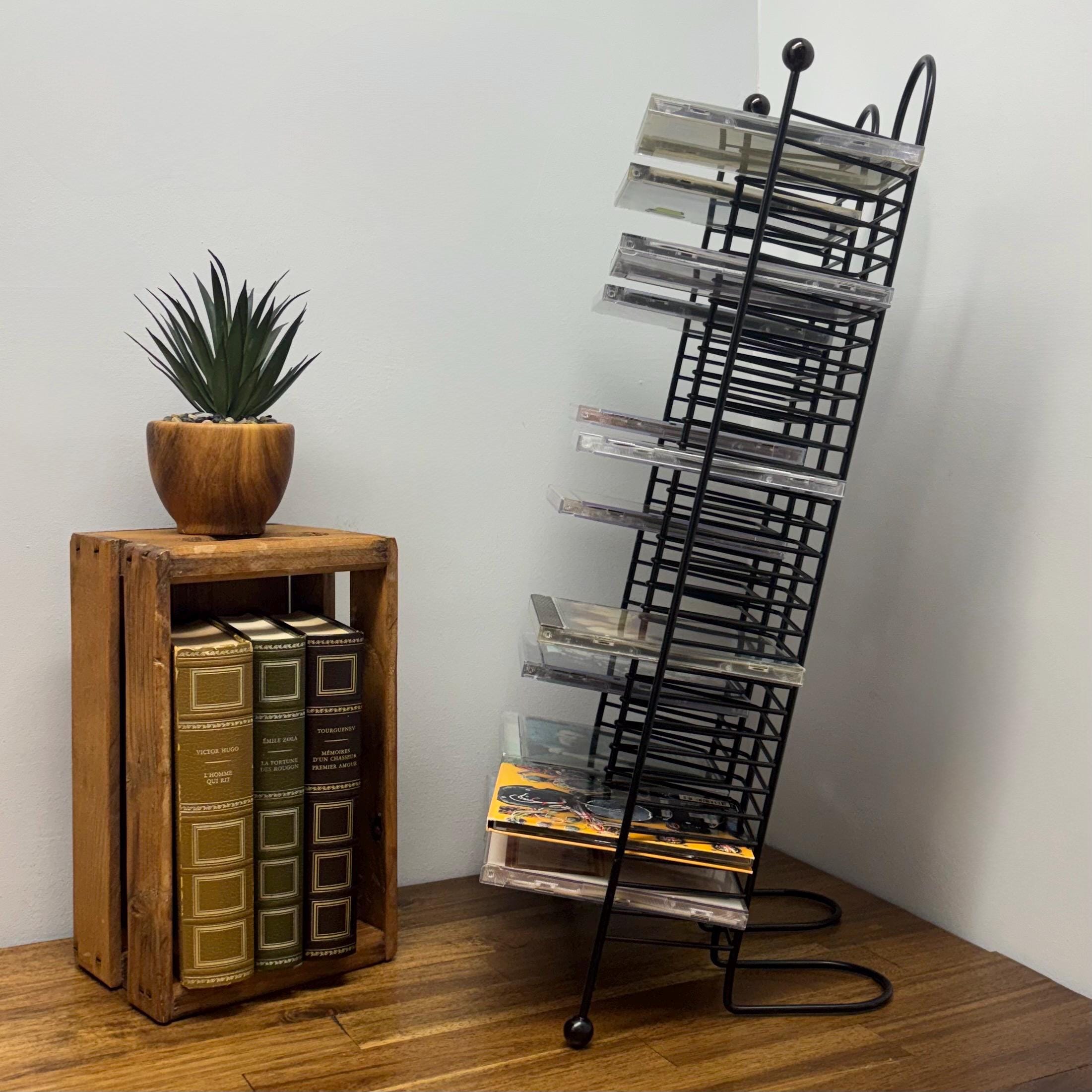 Double Black Metal CD Rack, 60 CD Storage Tower, Retro 90s Wired Stand ...