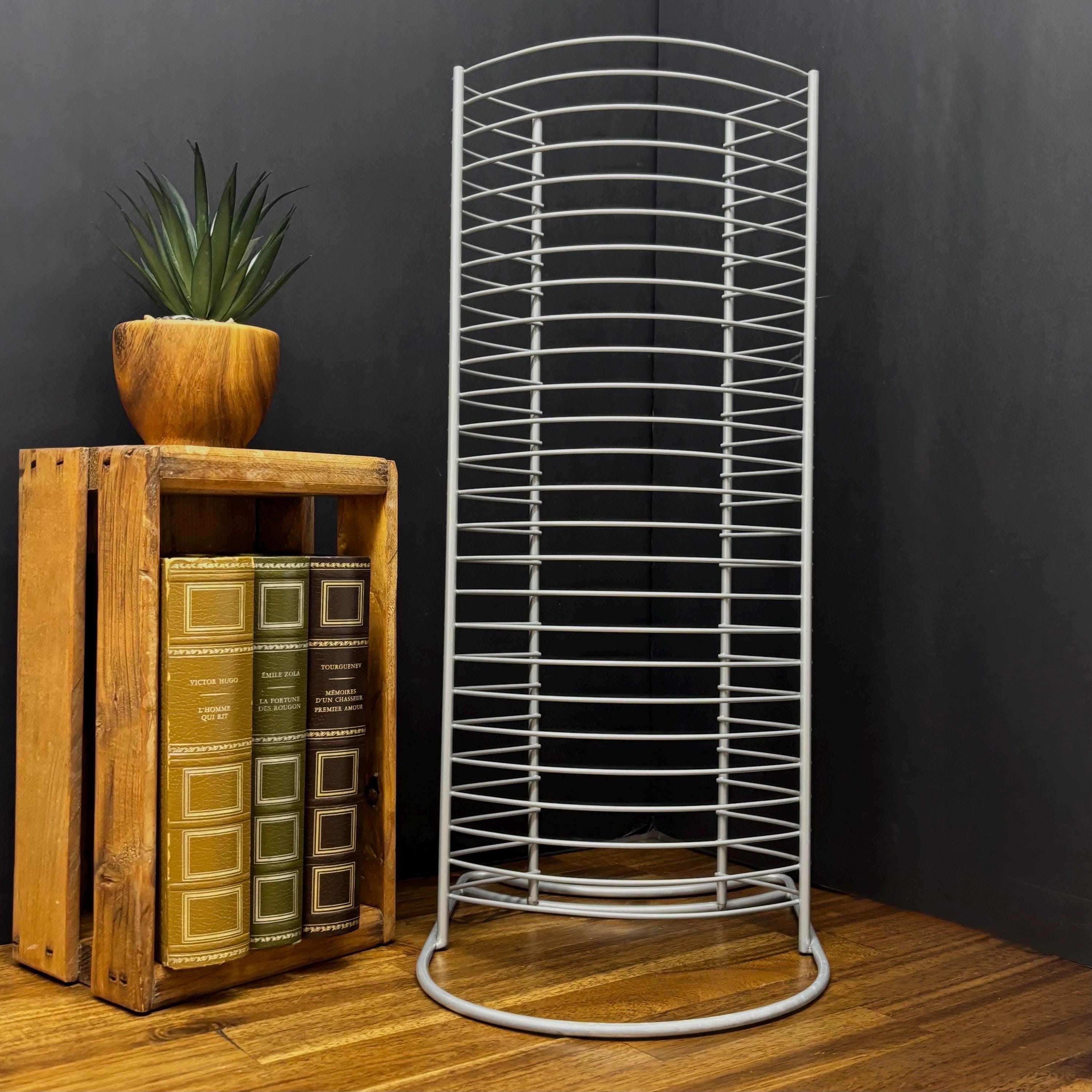 G1950 CDラック❗️ Vintage CD/DVD Storage Tower, Grey Metal Media Stand, Disc Shelf