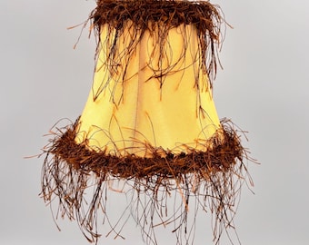 Mini vintage boho chic lampshade with natural fringe, small size, rustic decorative lamp, retro fabric lampshade