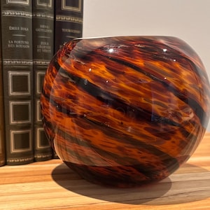 Vintage blown glass ball vase - tortoiseshell pattern