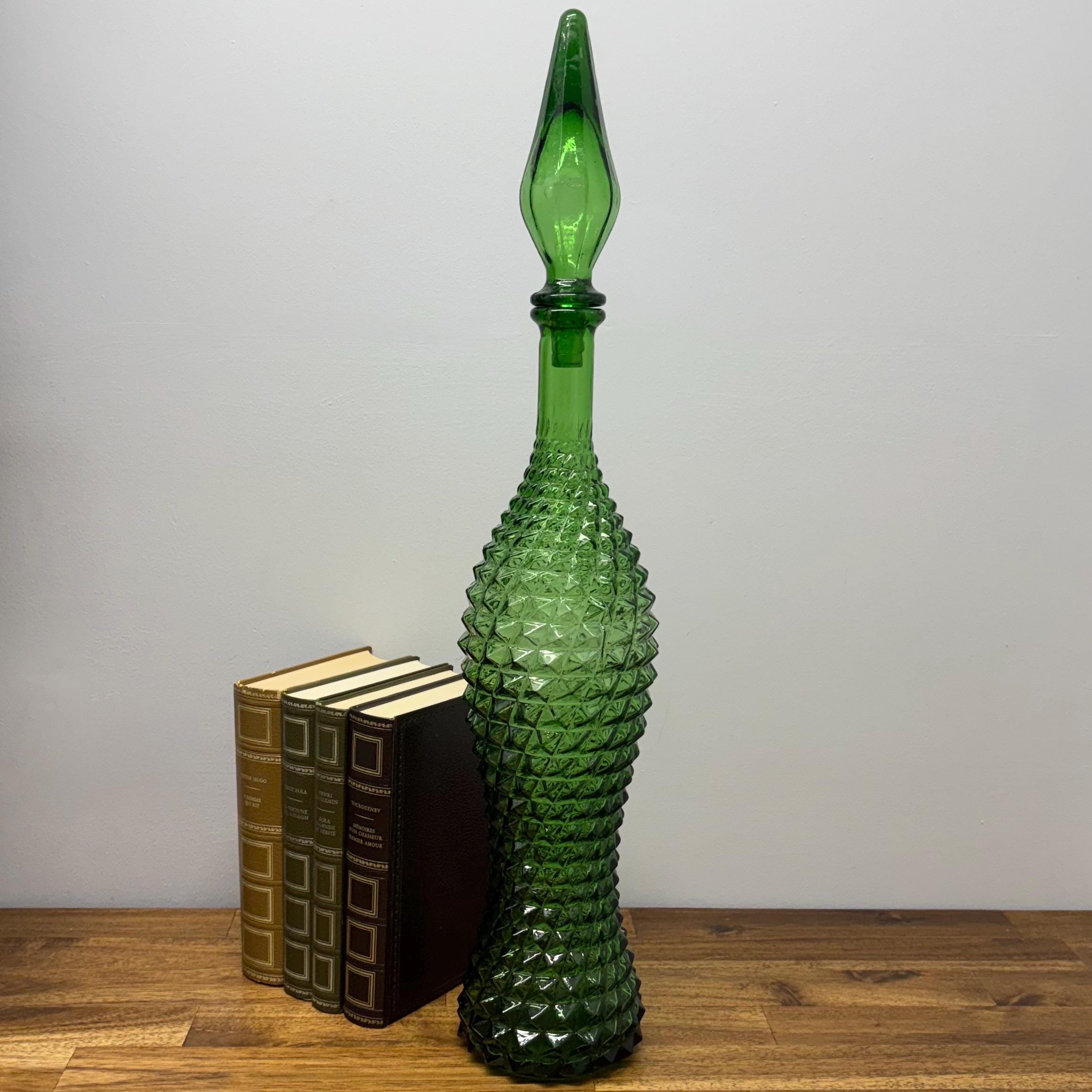 Lot de 2 Carafe bouteille vintage style Empoli en verre bleu