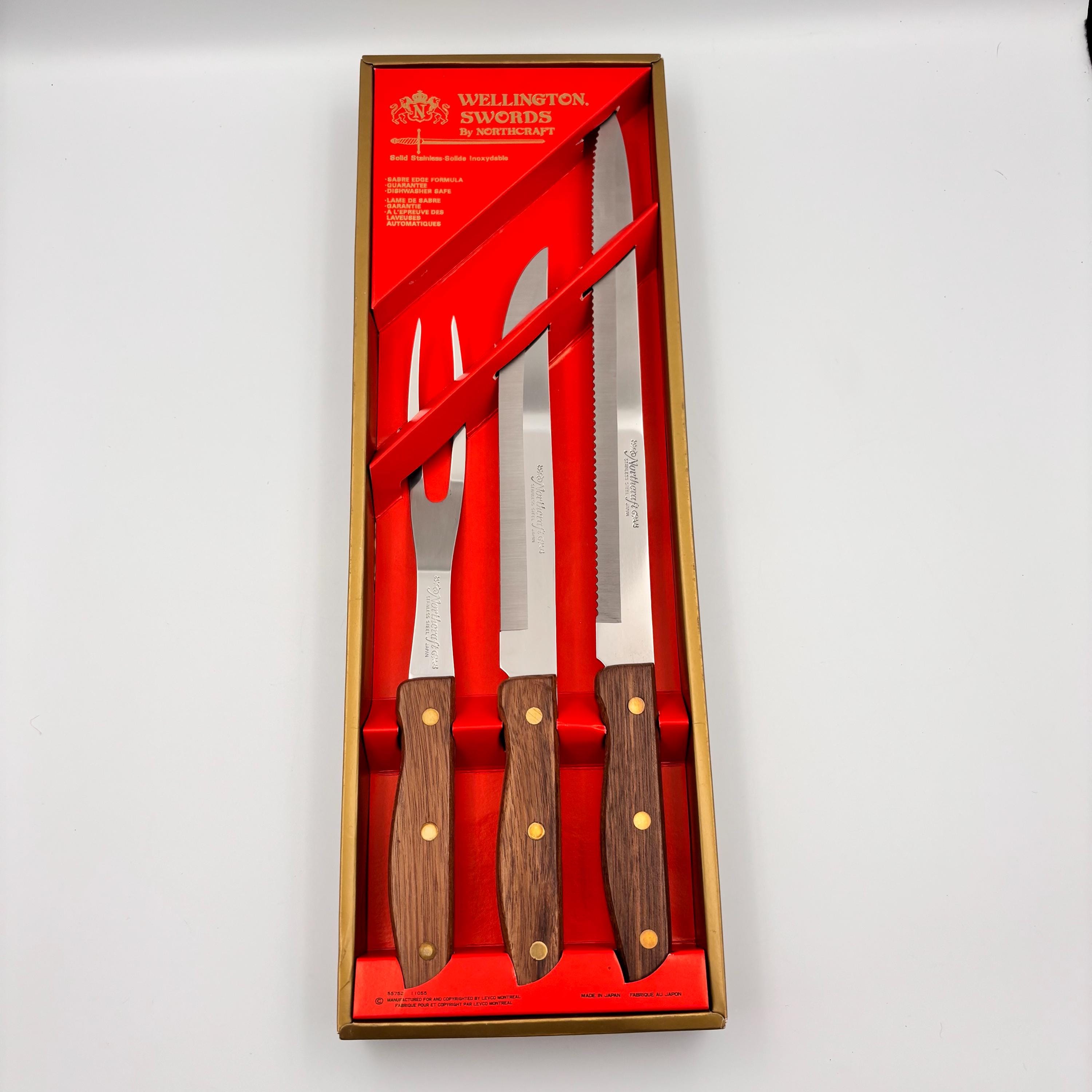 Vintage Northcraft Wellington Swords Knife Set, Japanese Carving