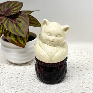 Pot chat Avon vintage – Petit contenant décoratif chat – Mini pot rétro collection figurine chat
