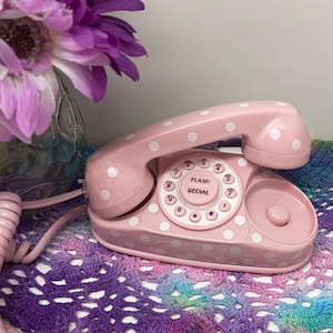 ミニレトロピンクプリンセス水玉電話、機能的なビンテージ電話、オフィス装飾、コンパクトなレトロ電話