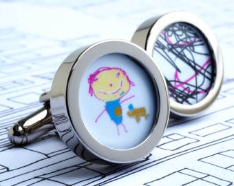 Children's Art Work Cufflinks. Personalised Gift for Father's Children's Drawing Cufflinks Custom Drawing Father's Day Gift Custom Cufflinks
