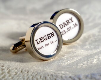 Legendary Wait for it Cufflinks with Date Gift for Groom, Groomsmen, Weddings and Romance Custom Mens Accessories PC697