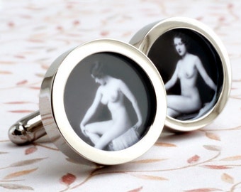 Mature Erotic Vintage Nude Cuff Links, Naked 1920s Women PC012