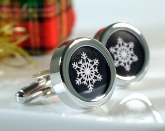 Snowflake Christmas Cufflinks Custom Christmas Gift for Men, Gift for Dad, Gift for Boyfriend, Stocking Filler, Christmas Gift Idea PC679-1