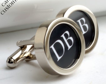 Two Initial Monogrammed Cufflinks - Wedding Gift for Groom, Groomsmen, Birthdays or Just Because PC015