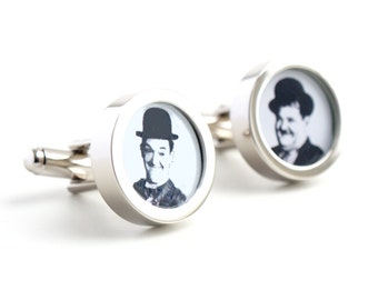 Laurel and Hardy Cufflinks, Movie Cufflinks, Film Lovers Gift, Comedy Cufflinks, Film Wedding Groom Cufflinks, Comedy Movie Legends PC357