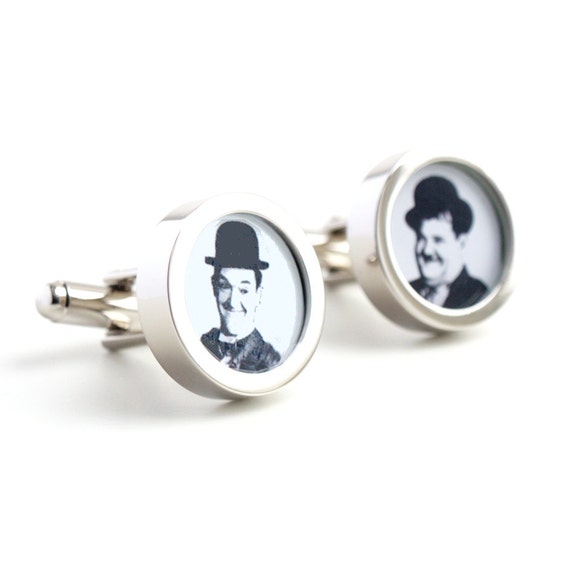 Laurel and Hardy Cufflinks, Movie Cufflinks, Film Lovers Gift, Comedy Cufflinks, Film Wedding Groom Cufflinks, Comedy Movie Legends PC357