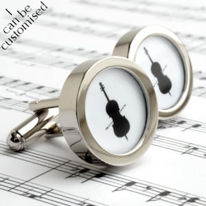 Cello Cufflinks in Black and White Silhouette for Musicians PC252