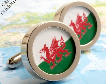 Flag of Wales Cufflinks Welsh Dragon - or Choose Your Flag PC060