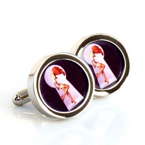 Pinup Cufflinks Girl Undressing Through the Keyhole PC337