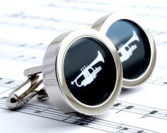 Trumpet Cufflinks, Trumpet Gift, Musician Gift Groomsmen, Groom, Brass Band Cufflinks Musician Gift Orchestra Gift Trumpet Instrument  PC259