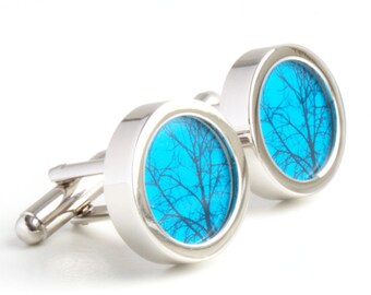 Abstract Tree Cufflinks on a Teal Background Nature Cufflinks, Woodland Cufflinks PC402