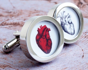 Anatomical Heart Cufflinks, Vintage Heart Cufflinks PC083