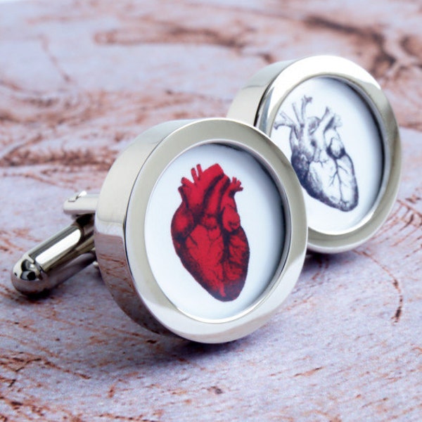 Anatomical Heart Cufflinks, Vintage Heart Cufflinks PC083