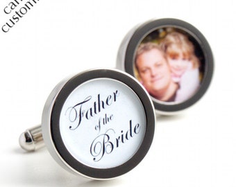 Custom Father of the Bride Cufflinks with Photo of Father and Daughter and Elegant Script Lettering PC437