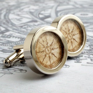 Compass Cufflinks, Compass Gift for Men, Compass Rose Nautical Cufflinks, Nautical Gift, Sailing Gift, Traveller Gift, Travelling Men PC348