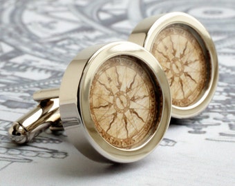 Compass Cufflinks, Compass Gift for Men, Compass Rose Nautical Cufflinks, Nautical Gift, Sailing Gift, Traveller Gift, Travelling Men PC348