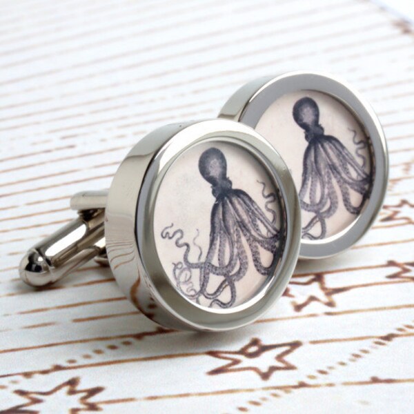 Steampunk Octopus Kraken Cufflinks - Silver Alloy Pirate Theme Mens Jewellery #CL11