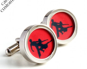 Salsa Cufflinks for Dancing Fans in Red and Black- Colour can be Customised