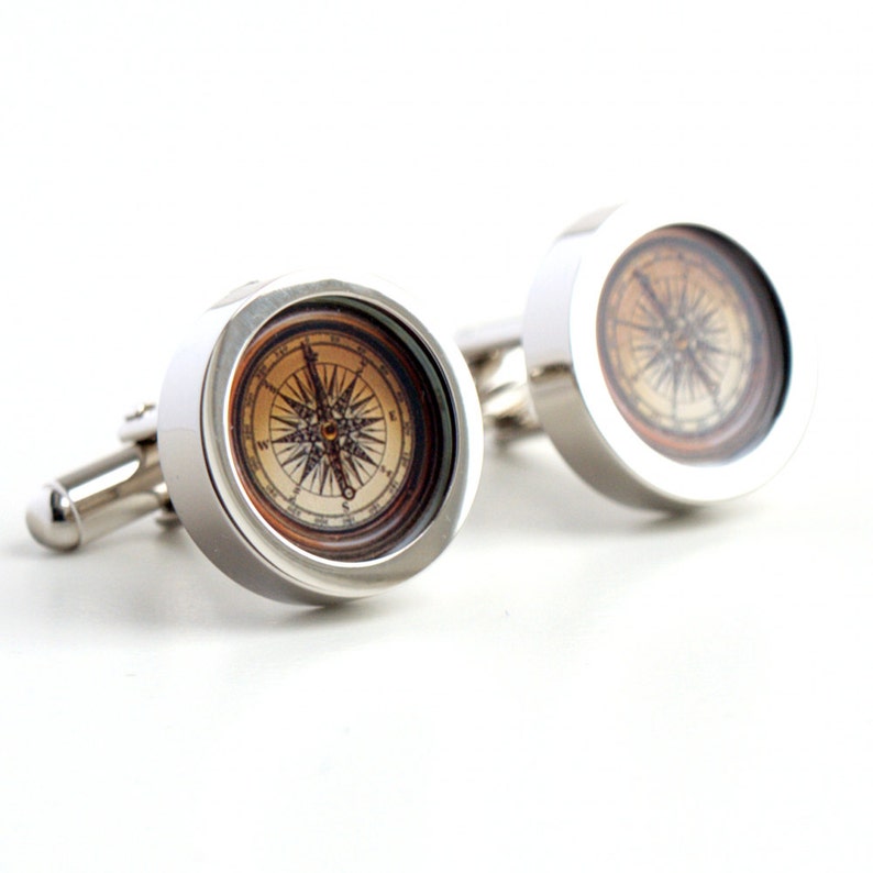 Compass Cufflinks, Vintage Nautical Compass Gift for Men, Sailing Gift, Nautical Cufflinks, Compass Gift, Find your Way Traveller Gift PC347 image 1