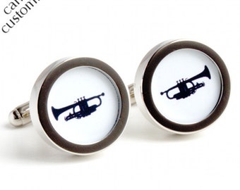 Trumpet Cufflinks in Black and White Silhouette Brass Band Cufflinks PC259
