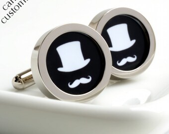 Top Hat and Moustache Cufflinks, Choose Your Colour