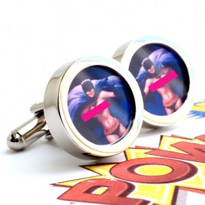 Batgirl Cufflinks Pinup Comic Book Super Hero Bat Woman from 1950s Vintage Mature Calendars PC090