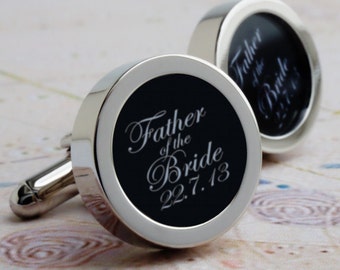 Father of the Bride Cufflinks with Wedding Date, Wedding Party Cufflinks in Elegant Script Lettering PC621