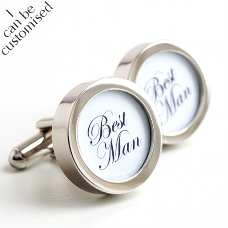 Best Man Cuff Links, Wedding Party Cufflinks in Elegant Black Script Lettering or Personalise Customize PC022 image 1