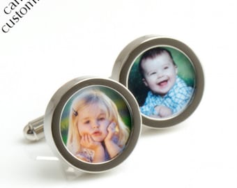 Custom Photograph Cufflinks of Your Children - Gift for Father and Grandfather, Children Photo Cufflinks