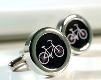 Bike Cufflinks Bicycle Cyclist Gift for Grooms, Anniversary, Birthdays, Graduation - PC654