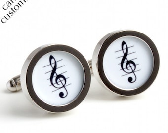 Treble Clef Cufflinks for Any Musician in Black and White or your Choice of Colour PC224