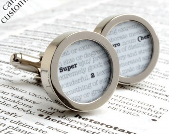 Gemelos de diccionario de superhéroes para el superhéroe de tu vida, regalo de gemelos novedosos para hombres PC289