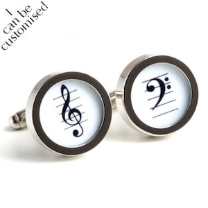 Cufflinks for Musicians Treble Clef and Bass Clef in Black and White PC396