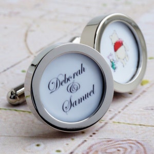 Winnie the Pooh and Piglet Cufflinks with Names of the Bride and Groom Custom Wedding Cufflinks for the Groom PC576 image 2