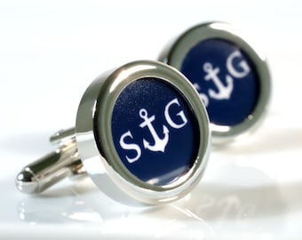 Anchor Cufflinks Personalized Initial Cufflinks, Nautical Gift for Men, Nautical Cufflinks, Sailing Gift, Monogram Wedding Cufflinks