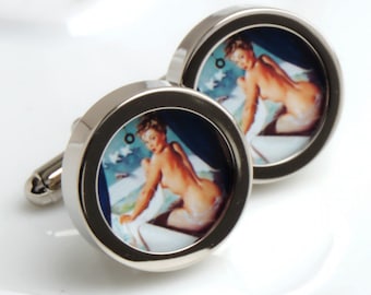 Pin Up Cufflinks Bathing Blonde Beauty Erotic Cufflinks PC312