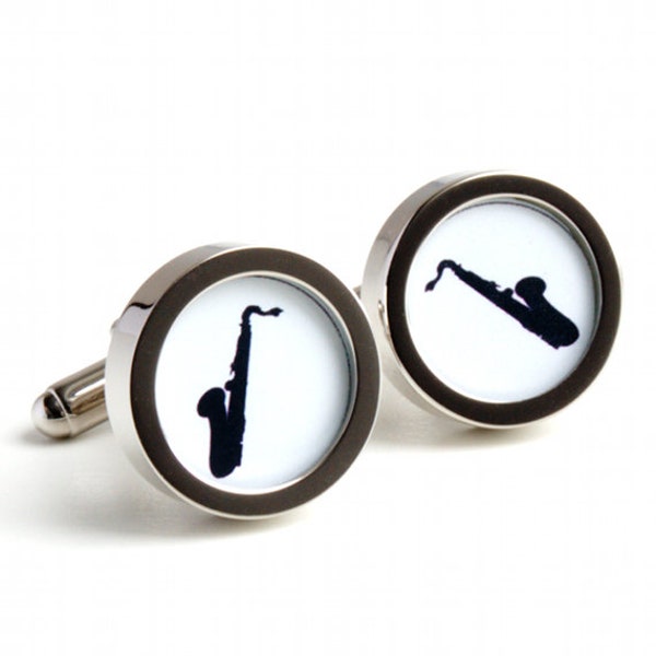 Saxaphone Cufflinks, Personalised Music Cufflinks, Jazz Lover Cufflinks, Saxaphone Gift, Orchestra Gift, Musician Gift, Groomsmen PC258