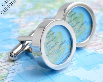 Personalised Map Cufflinks of Anywhere in the World  - Choose Your Location