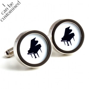 Grand Piano Cufflinks in Black and White Silhouette for Musicians PC255