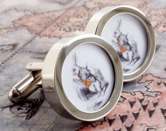 White Rabbit Manschettenknöpfe Alice im Wunderland Accessoires für Männer, Alice Hochzeitsgeschenk für Bräutigam, White Rabbit Design Geschenk für ihn PC580