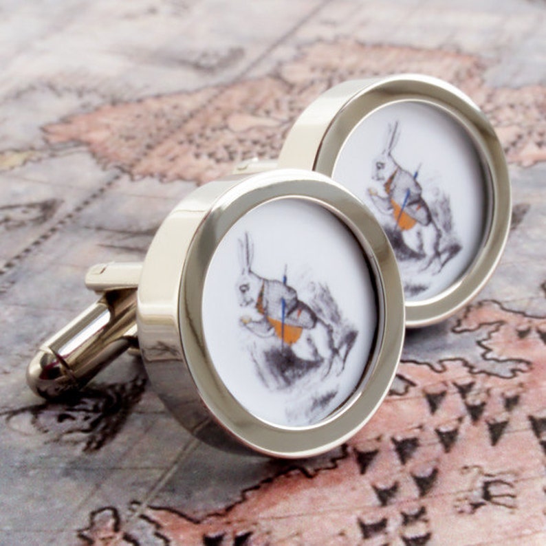 White Rabbit Design Gift for Him PC580 White Rabbit Cufflinks Alice in Wonderland Accessories for Men Alice Wedding Gift for Groom