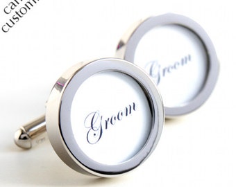 Groom Cufflinks, Wedding Cufflinks for the Grooms Big Day in Elegant Script Lettering