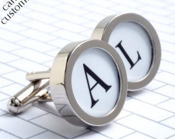 Initial Cufflinks, Monogrammed Cufflinks in Classic Black Letteringv PC053