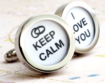 Groom Cufflinks - Keep Calm I Love You for Weddings and Romance